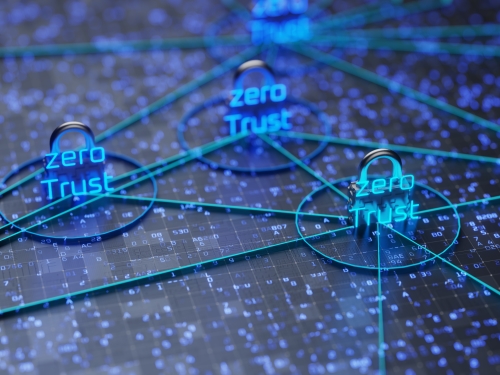 ネットワーク接続の概念。ゼロトラストセキュリティモデル。安全なネットワーク。 3Dレンダリング。