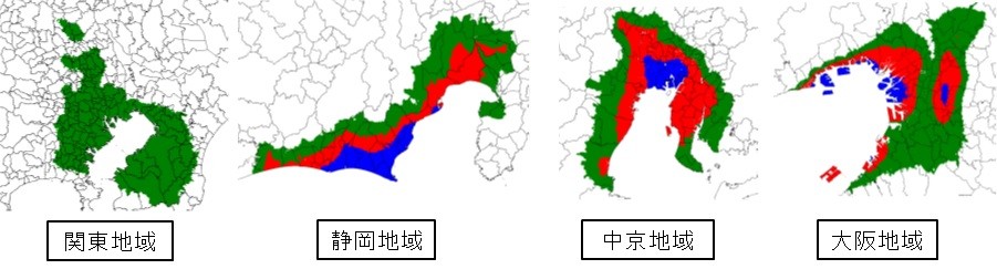 設計時に構造計算に用いた地震動の大きさを上回る可能性を色分けした地図
